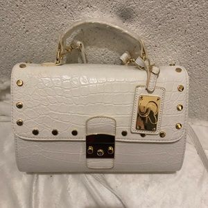 Serena off white crocodile pattern top handle bag